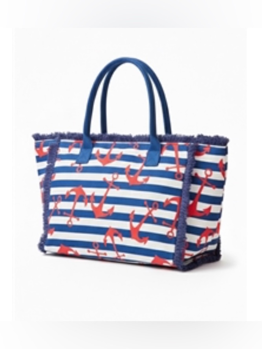 Nautical Anchor Stripe Beach Tote Bag in Blue and Red